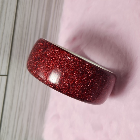 Vintage Deep Red Glitter Acrylic Sparkle Wide Thick Bangle - Picture 3 of 4